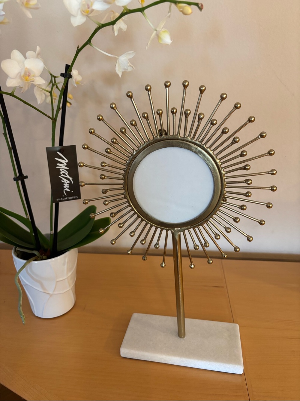 Anthropologie Gold Sunburst Frame on White Base